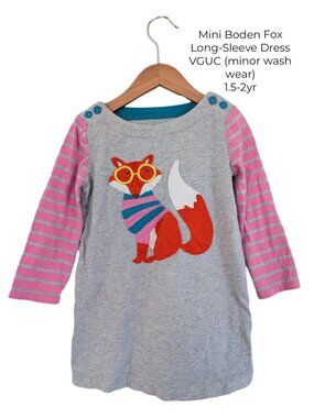 Mini‎ Boden Toddler Girl Fox Long-Sleeve Dress 2T